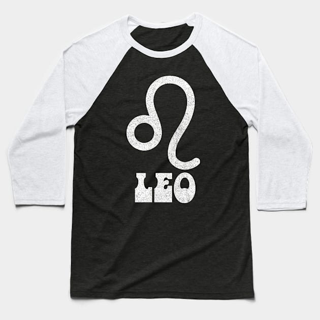 Leo / Retro Zodiac Symbol Faded-Style Design Baseball T-Shirt by CultOfRomance